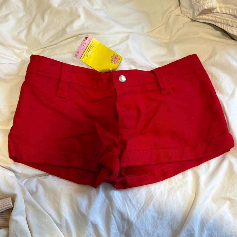 Red mini shorts